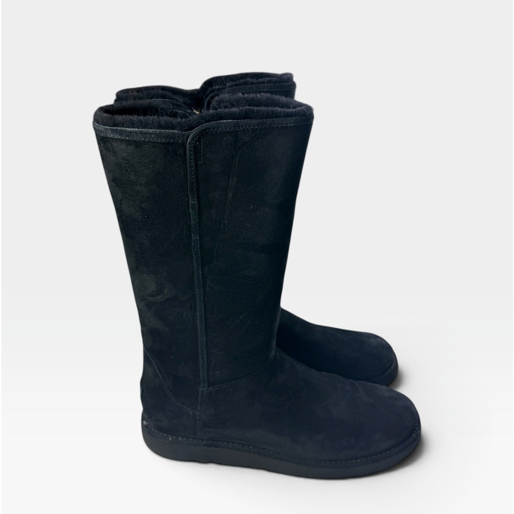 UGG Abree II Tall Boots Womens 11 Black Suede Sheepskin Zip 1016590 Excellent